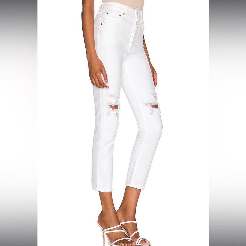 Agolde Riley High Rise Straight Crop in Slant White with Distressing - Picture 2 of 6